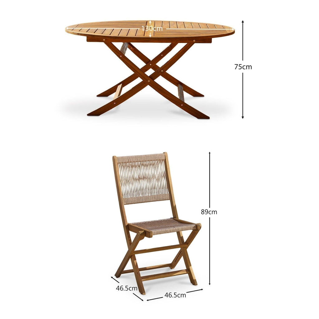 Ashby 6 Seater Wooden Round Garden Dining Set with 6 Cove Rope Chairs & Grey Parasol  - 130cm
