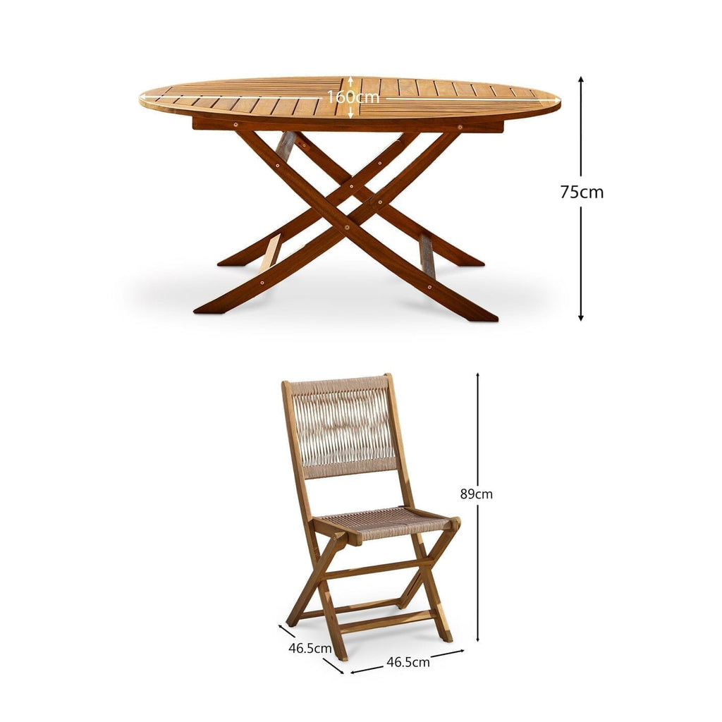 Ashby 8 Seater Wooden Round Garden Dining Set with 8 Cove Rope Chairs & Grey Parasol  - 160cm