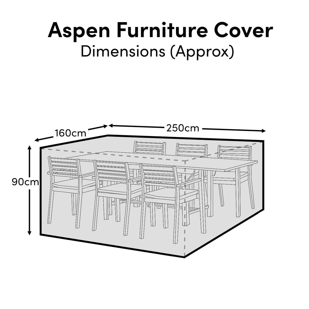 Rectangular Rain Cover 250x160x90cm - Amelia 6 Seater with Wren or Ryder Chairs - Aspen 4-6 Seater - Oakley 4-6 Seater