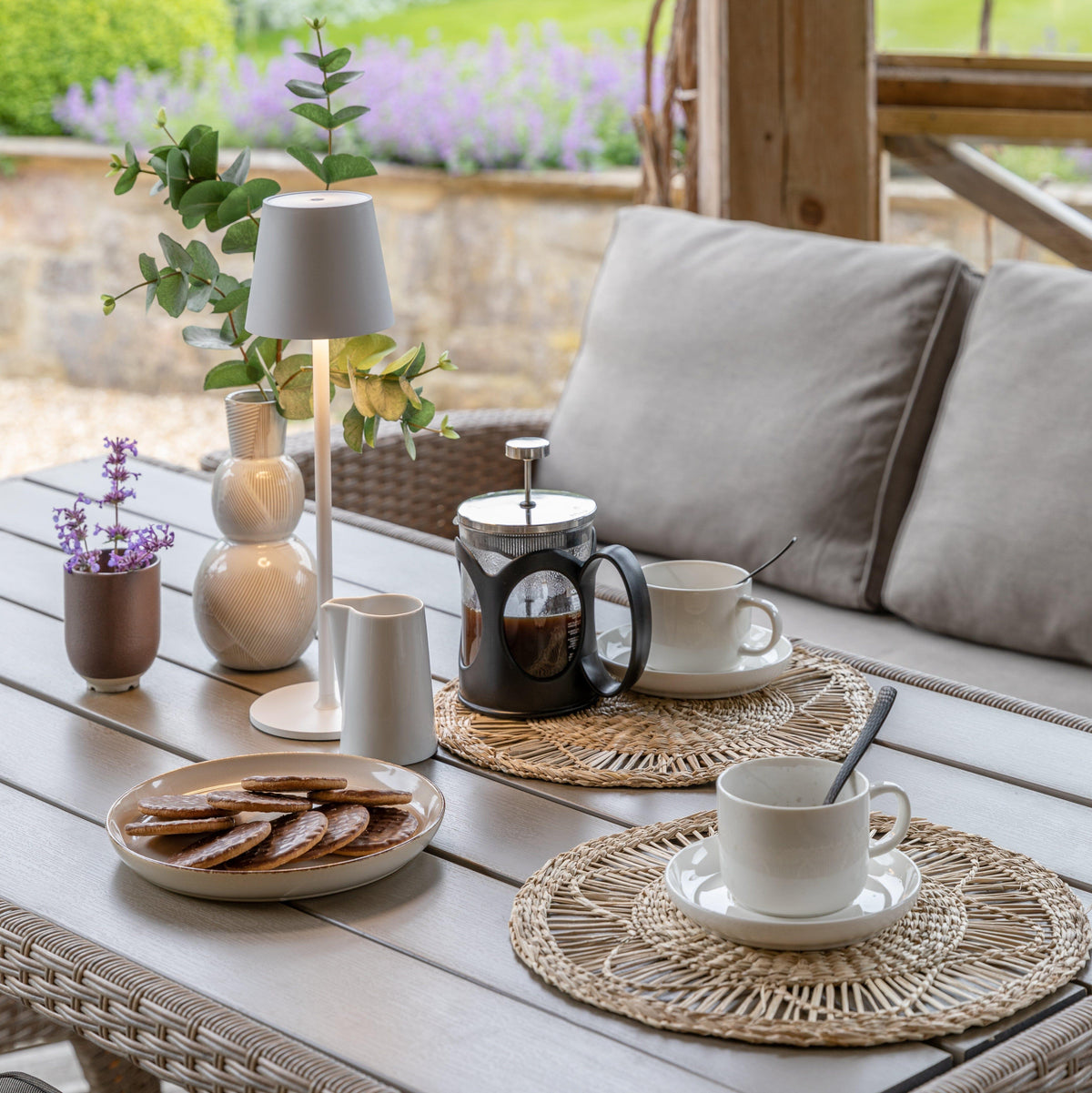 Aston 9 Seater Rattan Corner Sofa Set with Polywood Table Top - Natural Brown