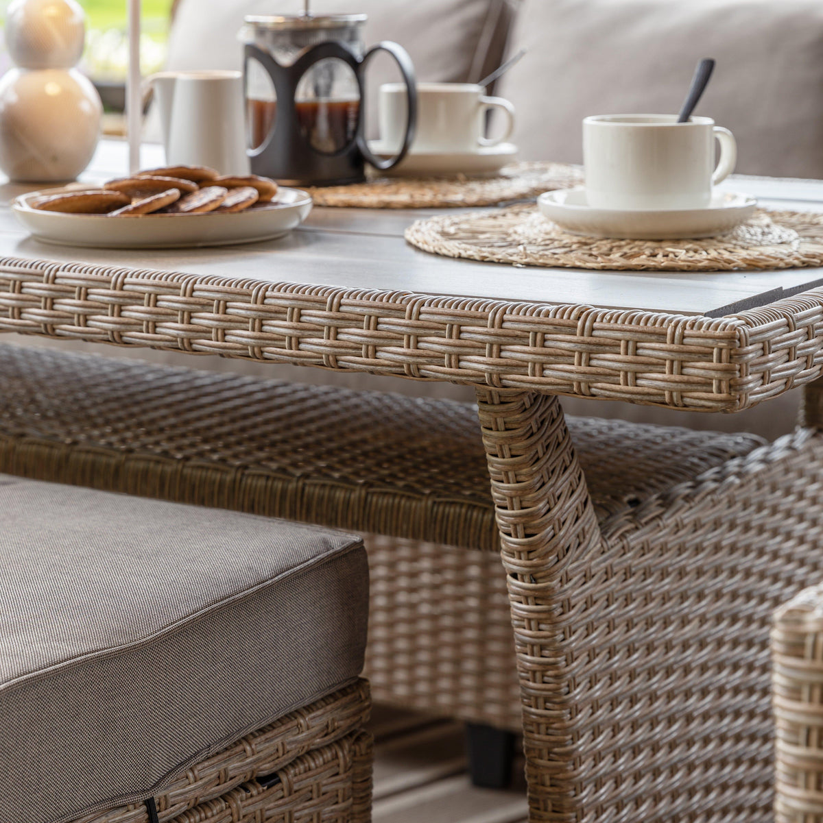 Aston 9 Seater Rattan Corner Sofa Set with Polywood Table Top - Natural Brown