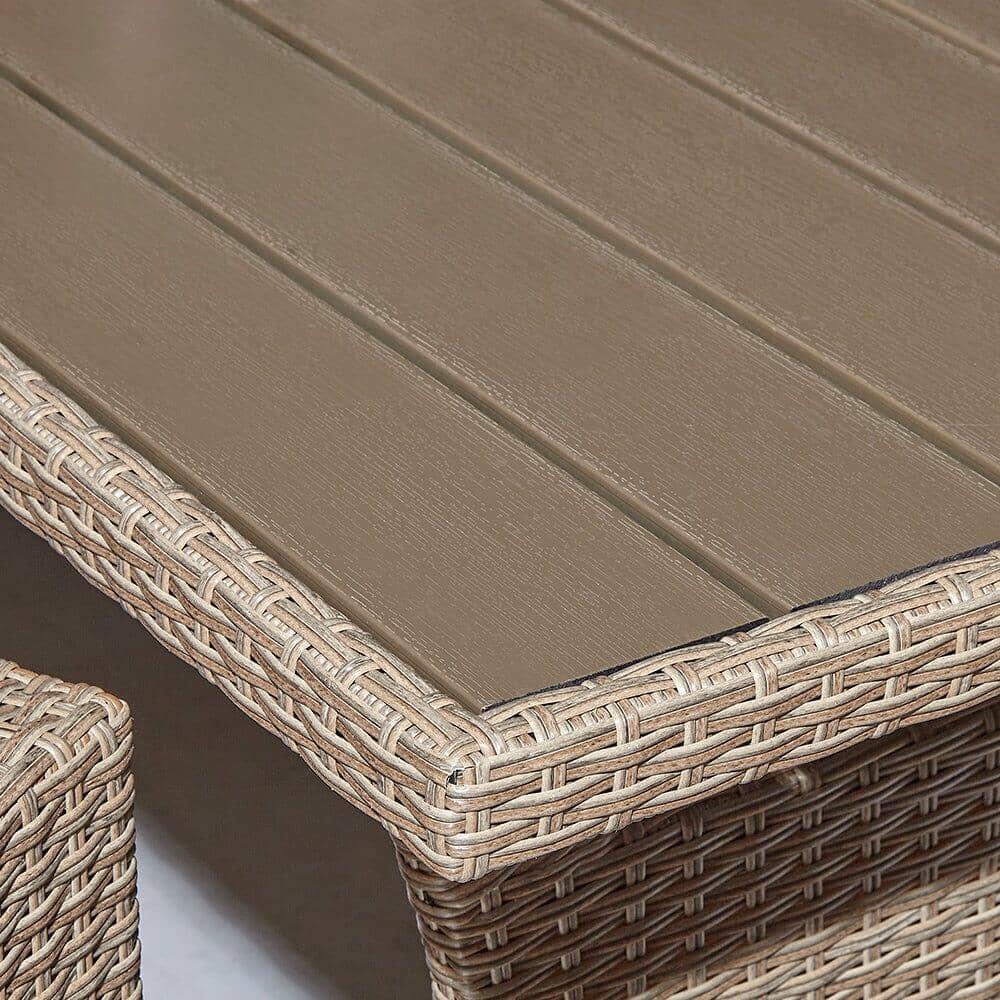 Aston 9 Seater Rattan Corner Sofa Set with Polywood Table Top - Natural Brown
