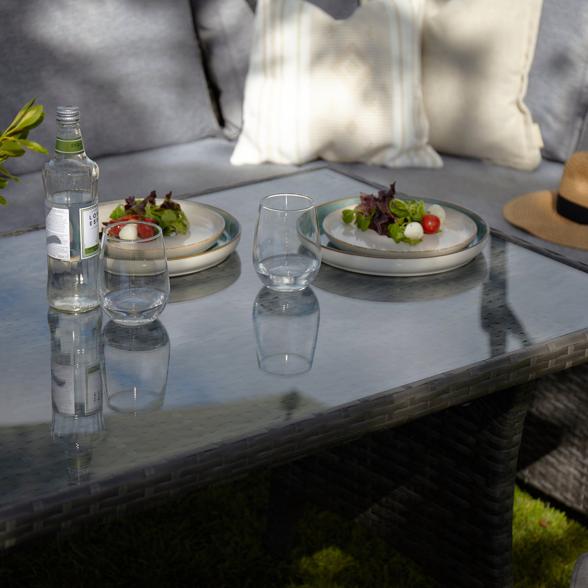 OUTLET - Aston 9 Seater Rattan Corner Sofa Set with Glass Table Top - Grey