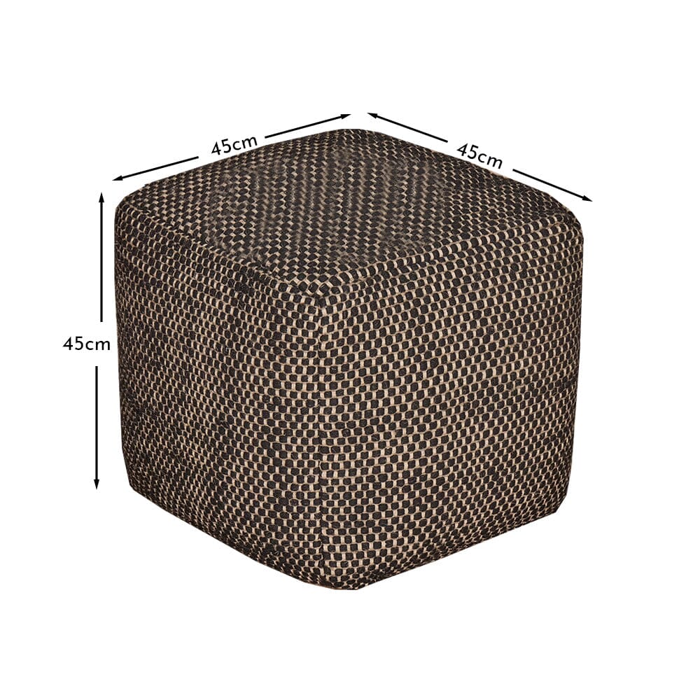 Outlet - Atcham Wool & Cotton Ottoman Stool - Black