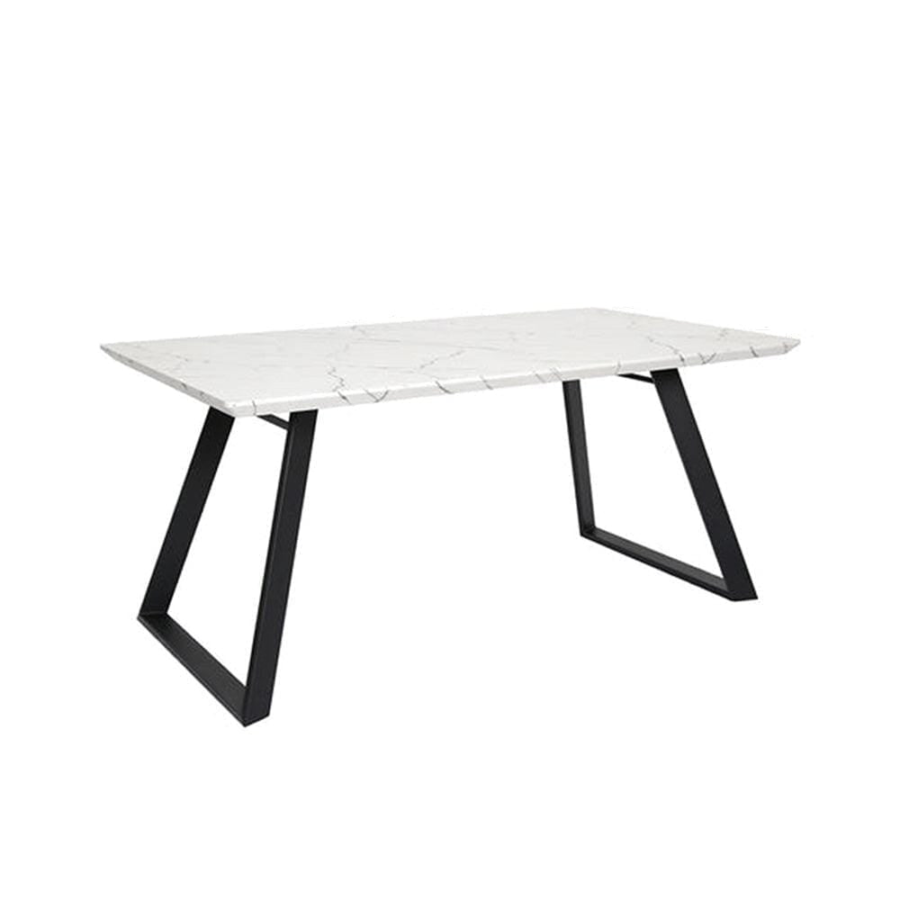 Atlas 160cm White Marble Veneer Dining Table Set - 6 Seater - Dolly Cream Boucle Armchairs with Black Legs
