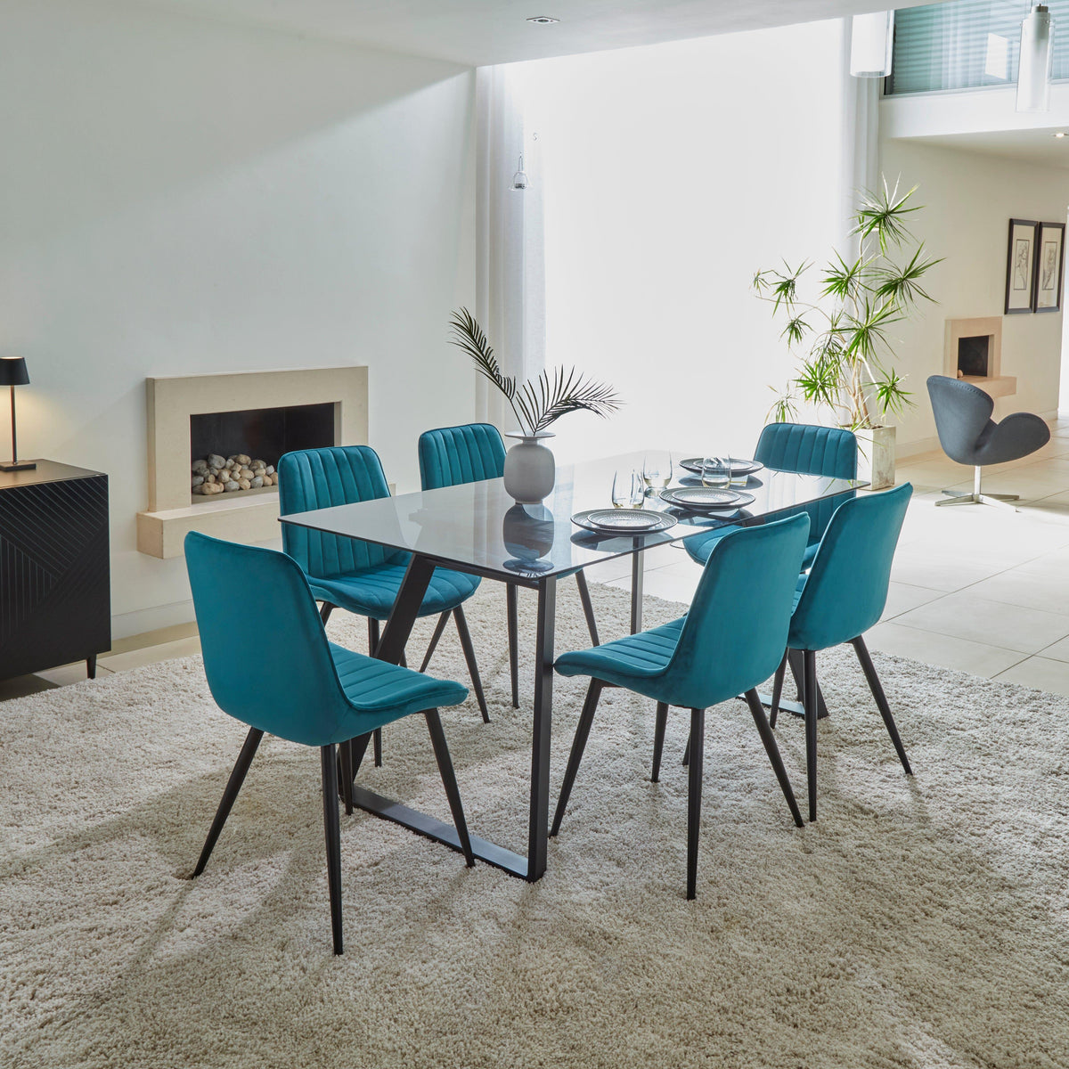 Atlas Smoked Glass Dining Table  - Metal Legs