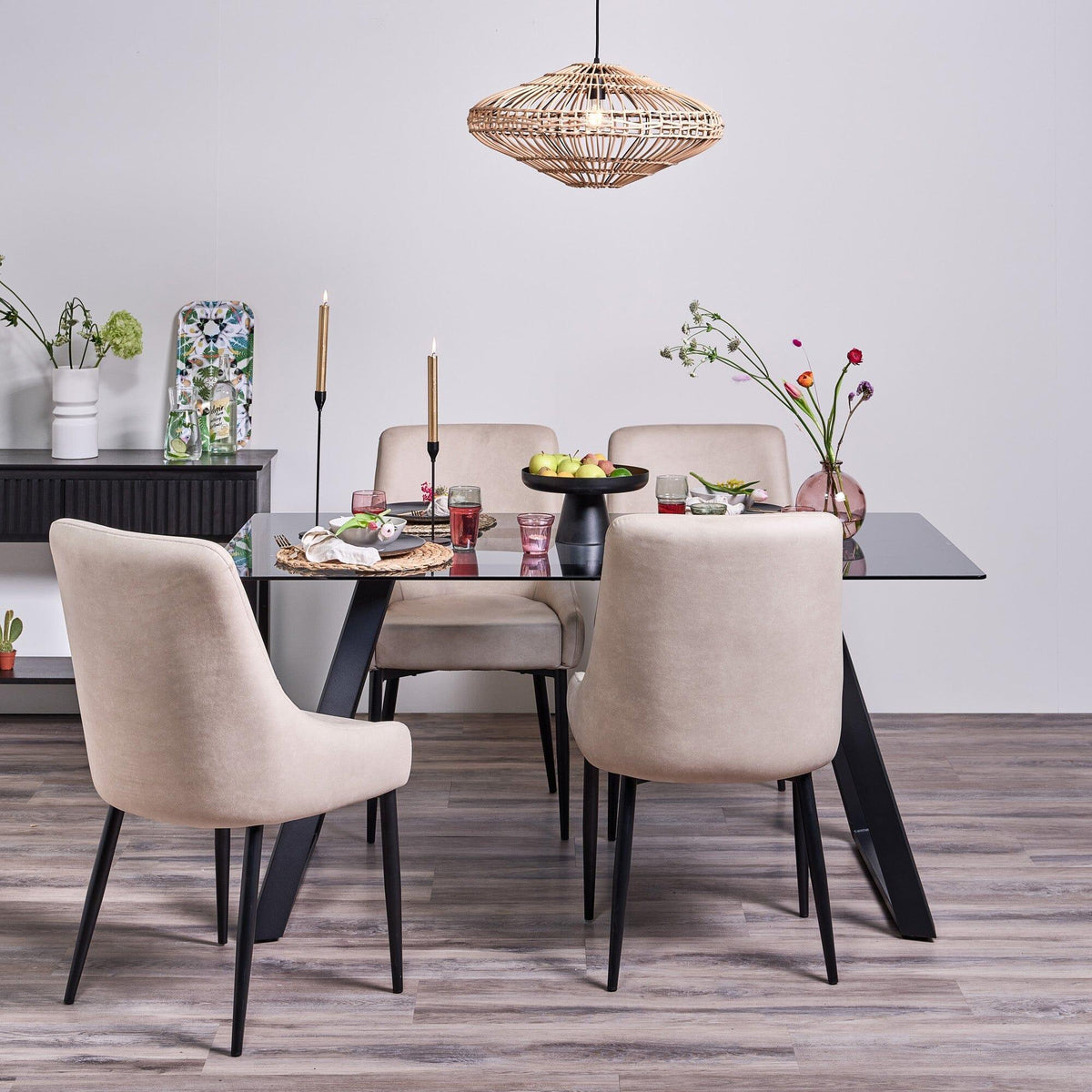 Atlas Smoked Glass Dining Table  - Metal Legs