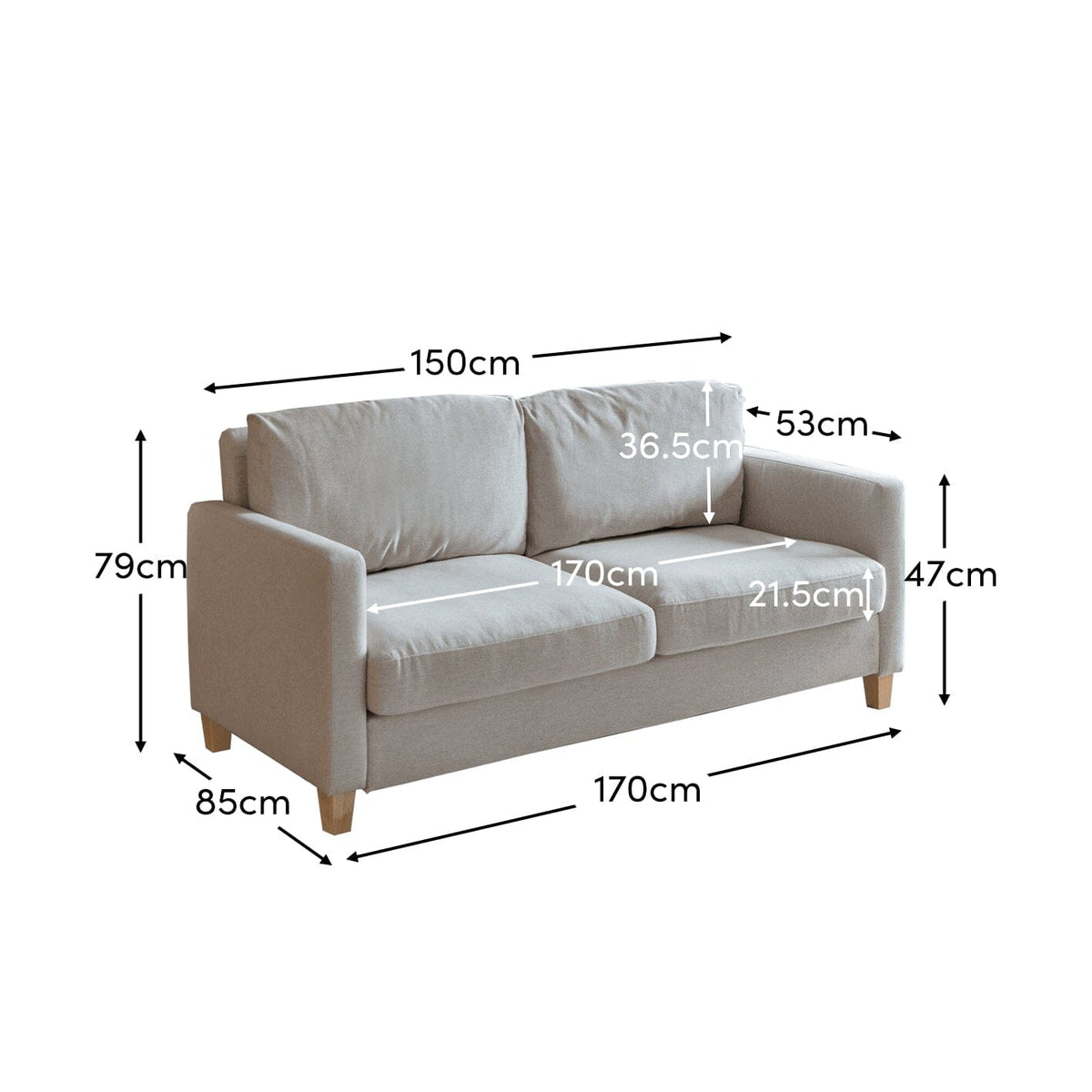 Ava 2 Seater Sofa - Sand with Pale Oak Legs