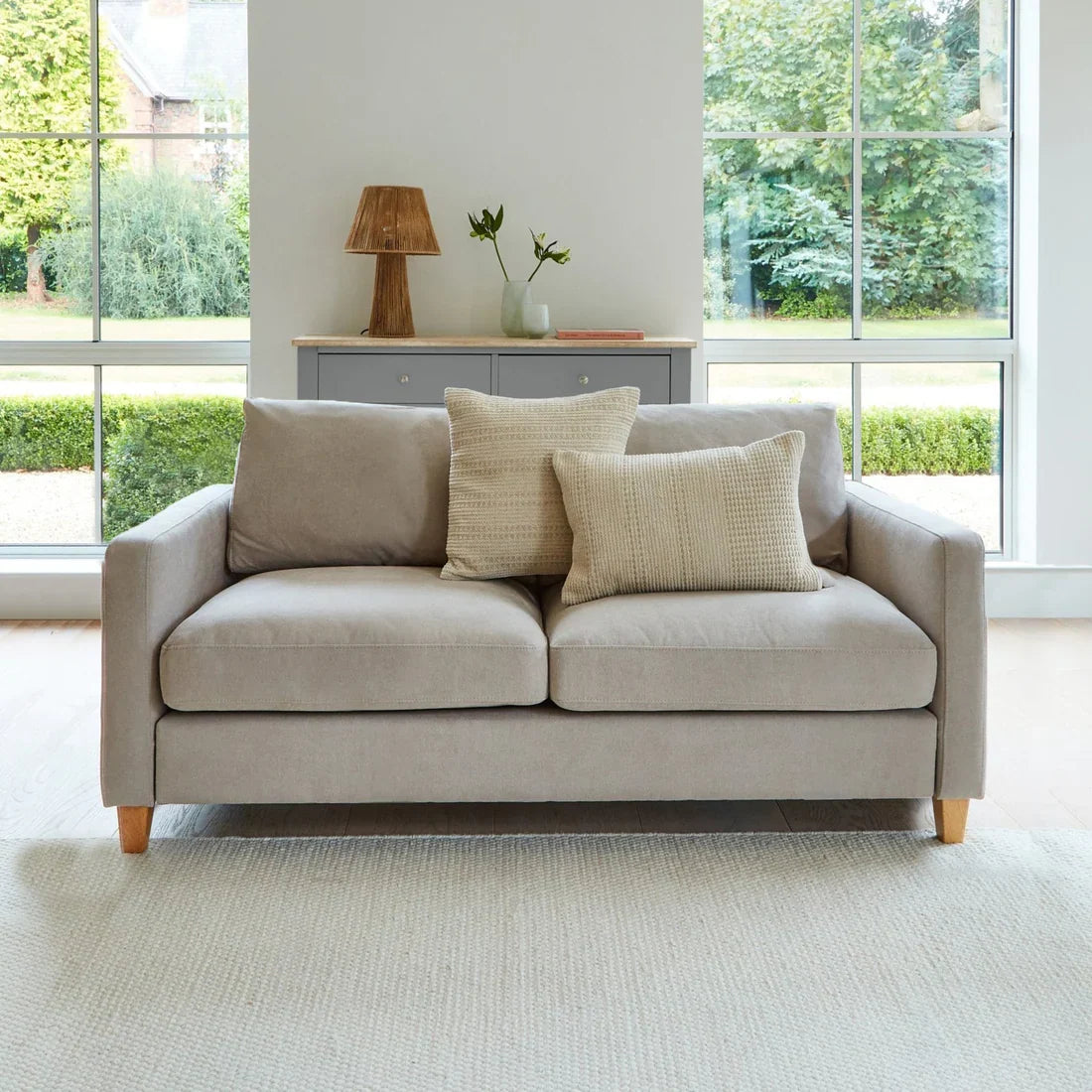 Ava 2 Seater Sofa - Sand with Pale Oak Legs