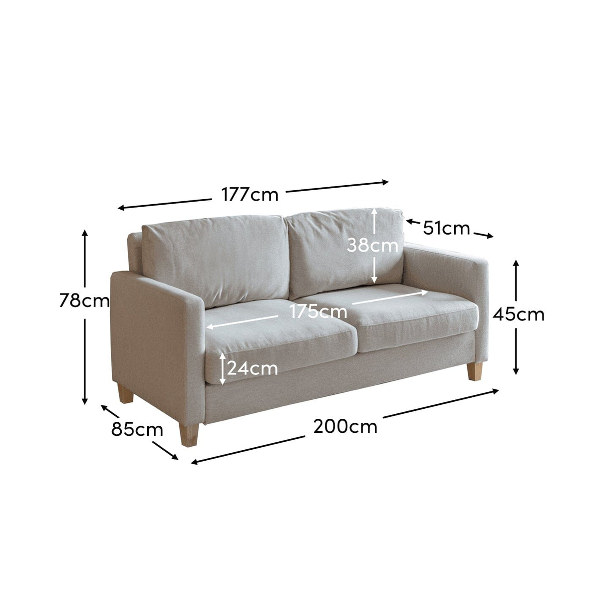 Ava 3 Seater Sofa - Sand with Pale Oak Legs