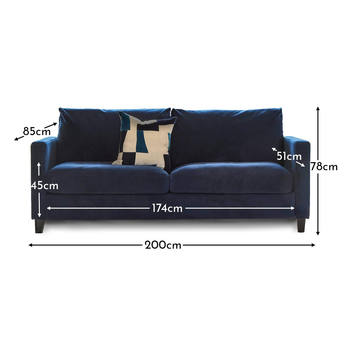 Outlet - Ava 3 Seater Sofa - Ink with Black Oak Legs