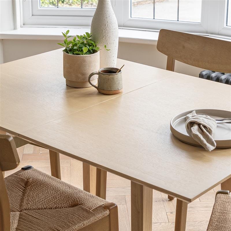 Charlie Pale Oak Extendable Dining Table Set - 4 Seater - Woven Pale Oak Dining Chairs