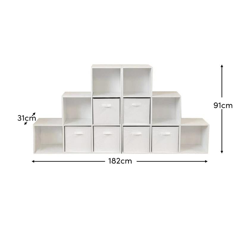 Cara 12 Cube Bookcase Ladder Storage Unit - Chalk White - Two 6 Cube Units - White Basket