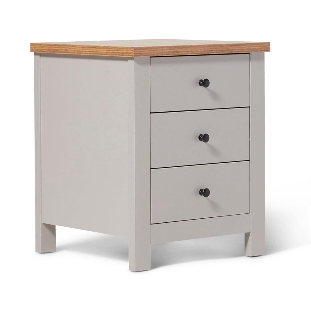 Bampton 3 Drawer Bedside Table - Stone Grey