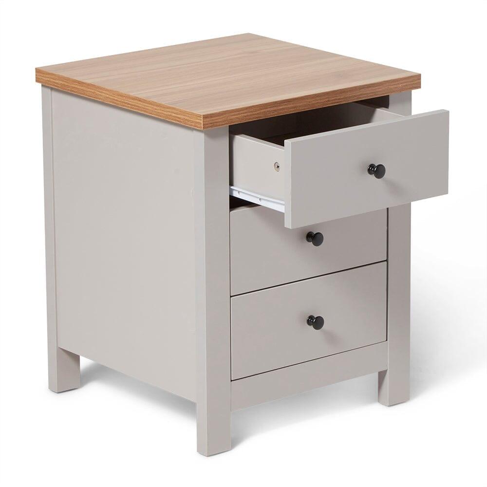 Bampton 3 Drawer Bedside Table - Set of 2 - Stone Grey