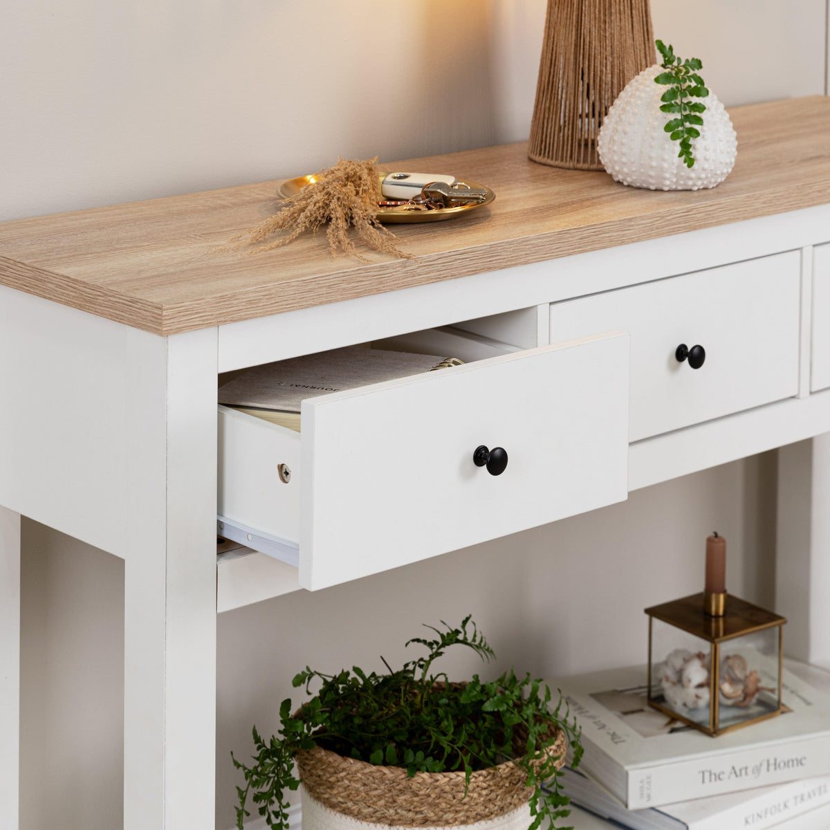 Bampton Alabaster White 3 Drawer Console Table