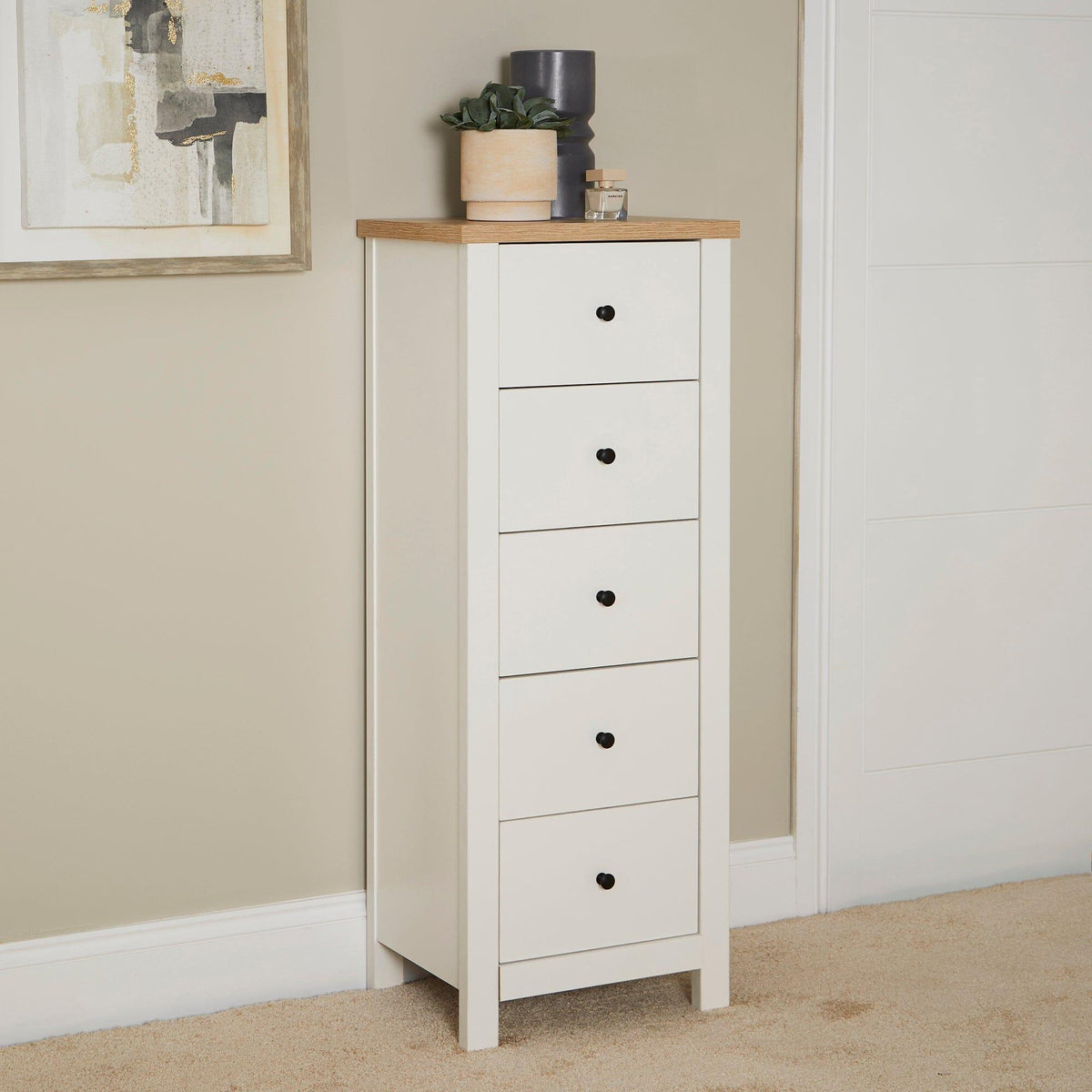 Outlet - Bampton 5 Drawer Tallboy - White