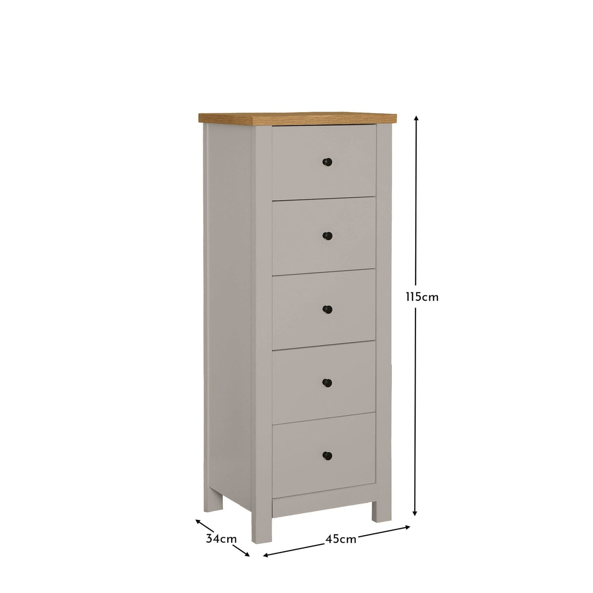 Bampton 5 Drawer Tallboy - Stone Grey