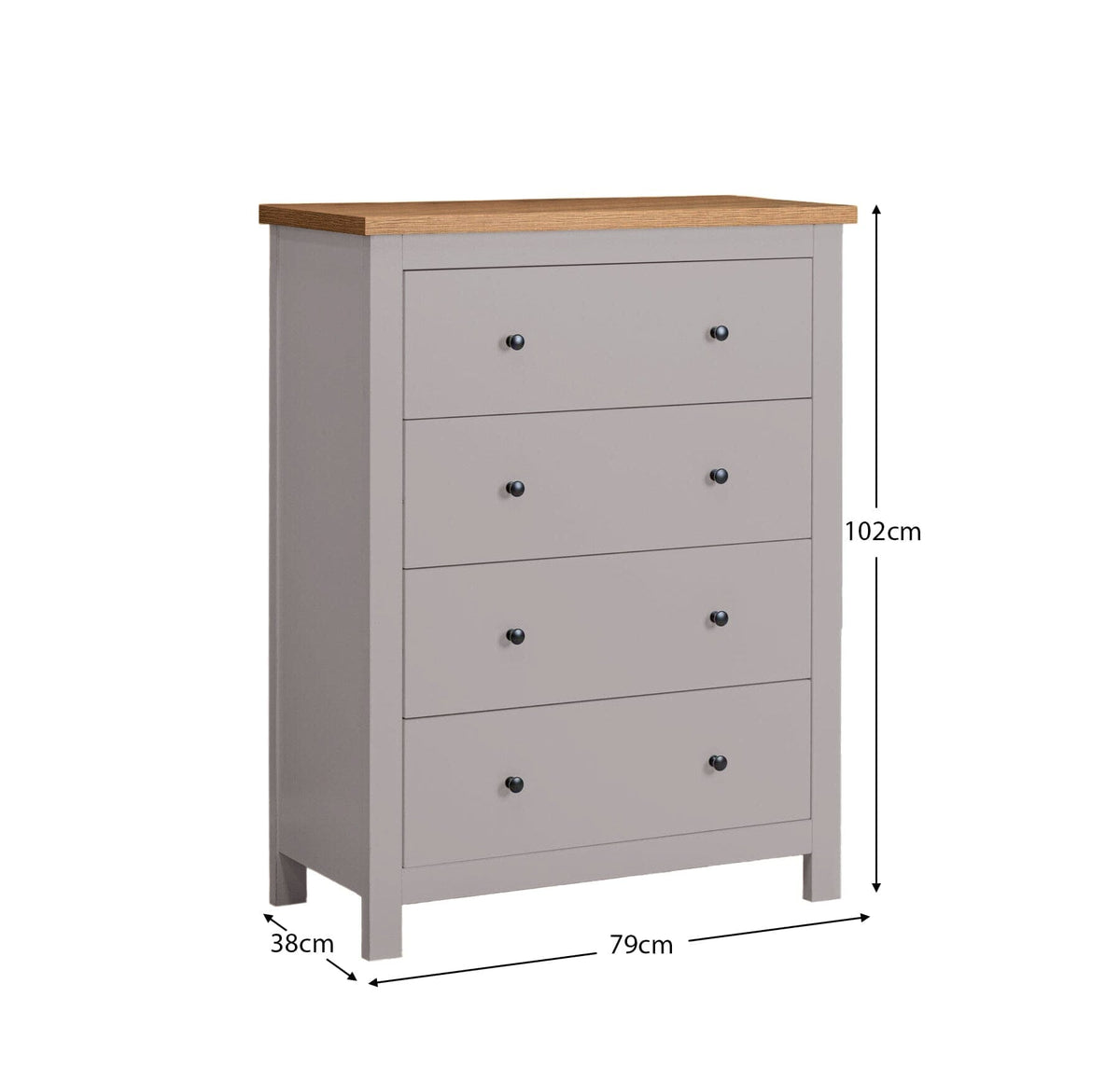 Bampton 4 Drawer Tall Chest of Drawers - Stone Grey