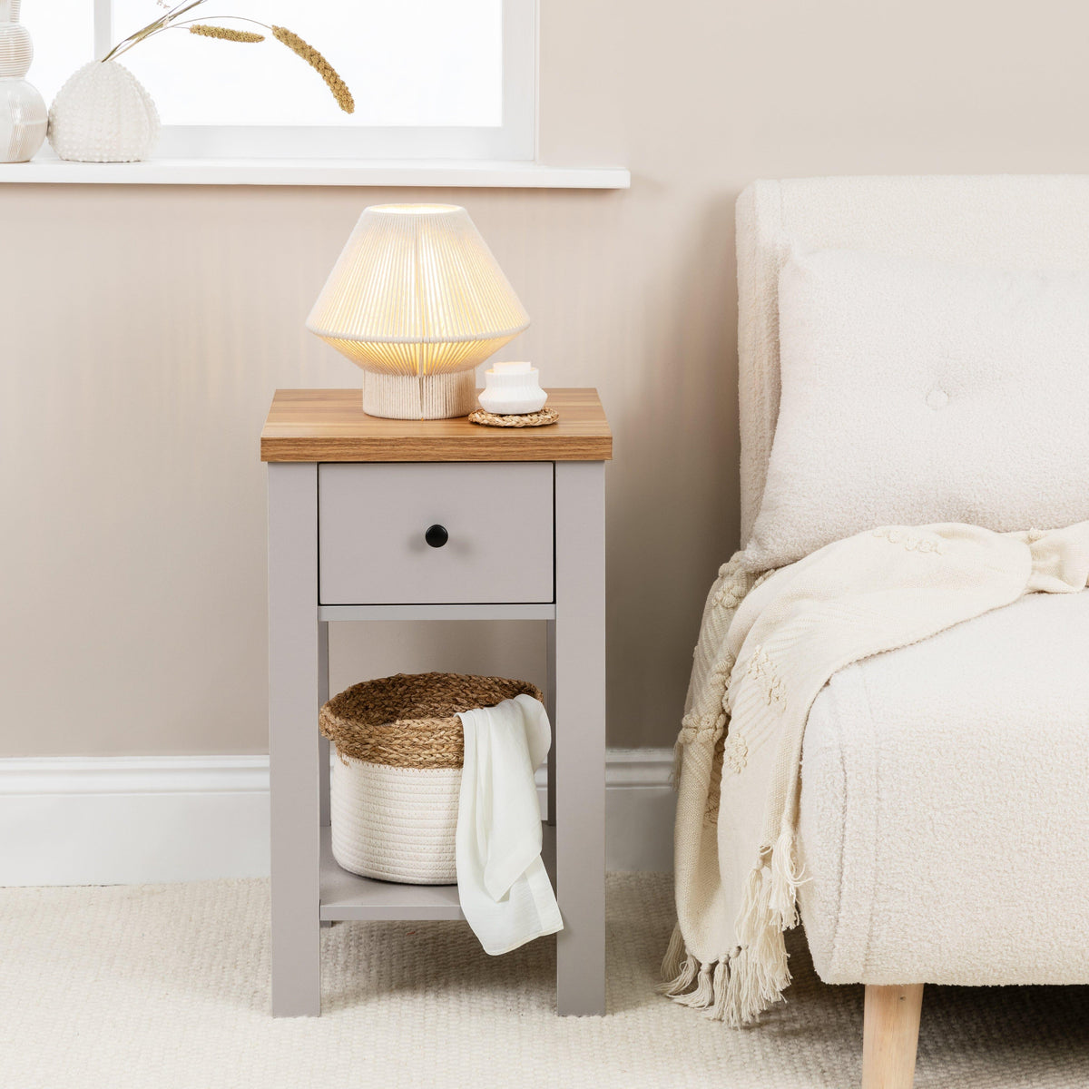 Outlet - Bari Small White Cotton String Table Lamp