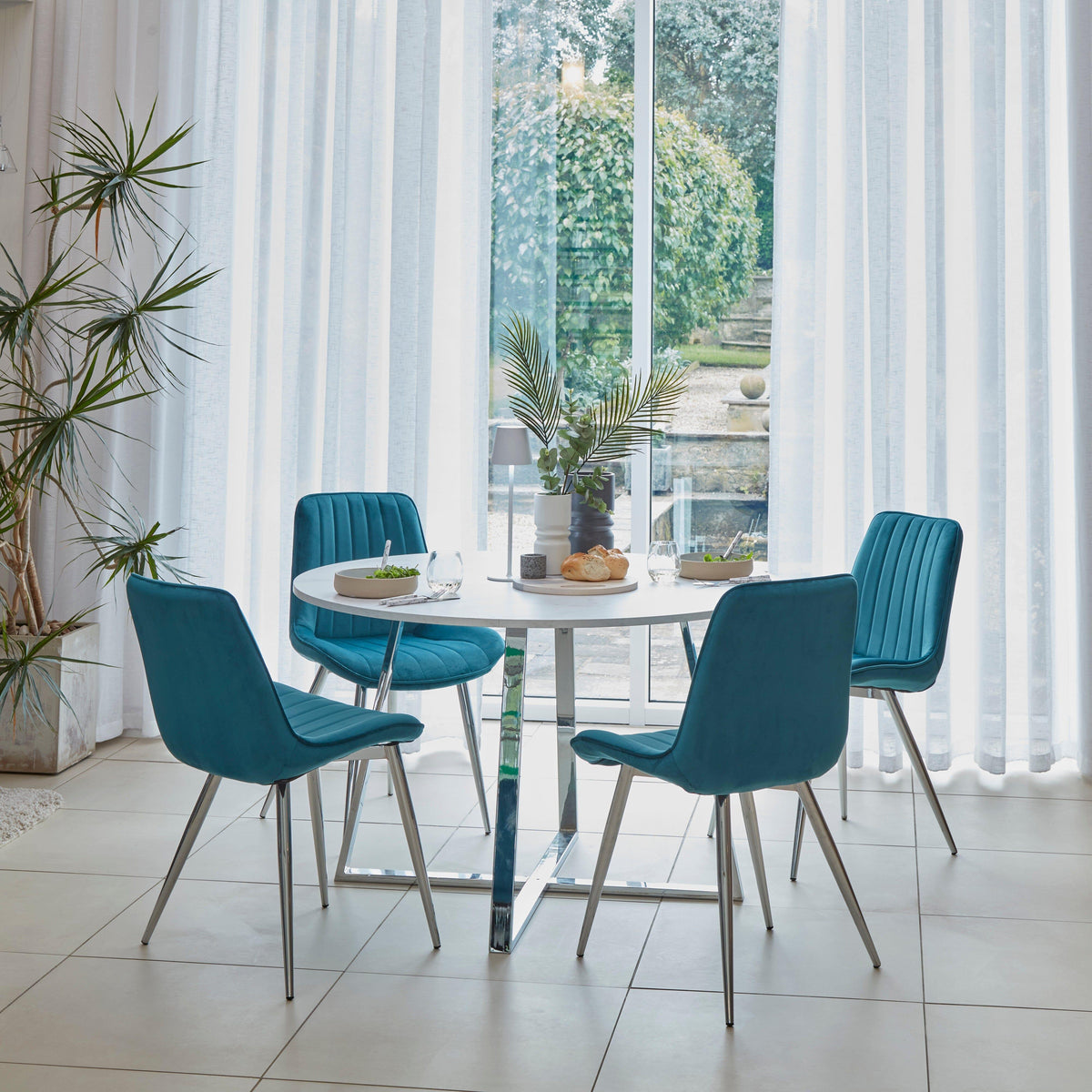 OUTLET - Bella Teal Dining Chairs - Set of 2 - Chrome Legs
