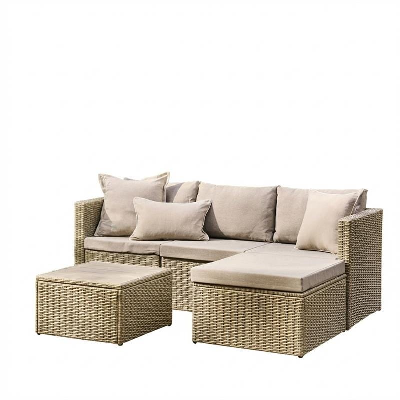 Weston 4 Seater Rattan Garden Corner Sofa Set - Light Grey with Stone Grey Cushions