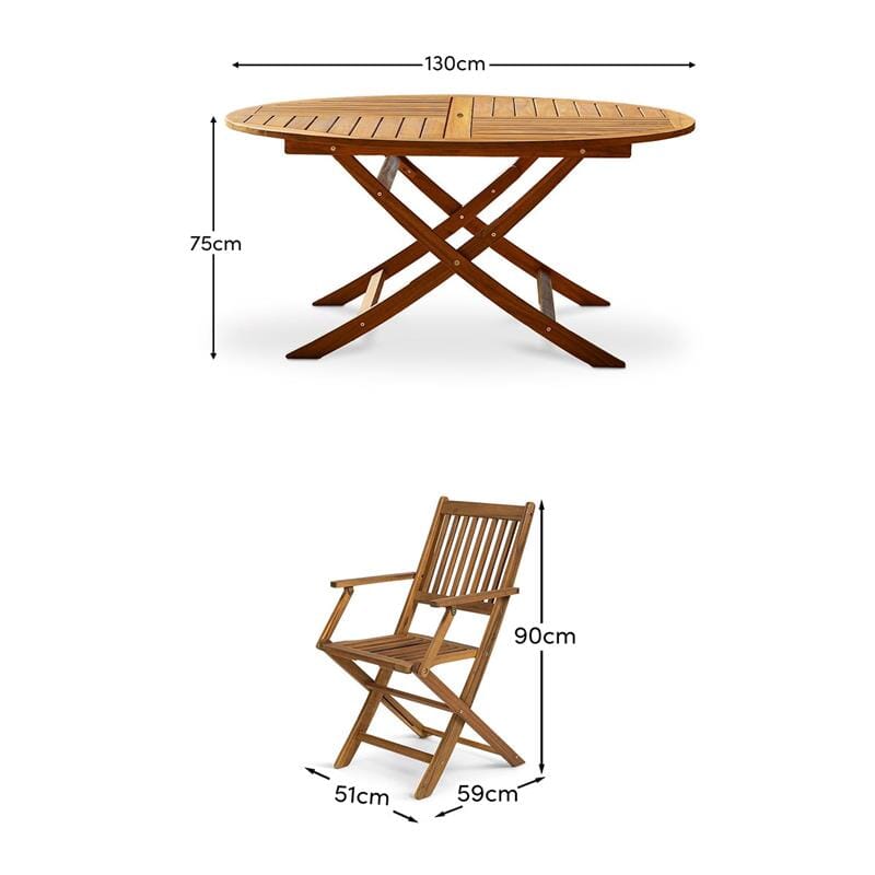 Ashby 6 Seater Round Wooden Garden Dining Set with Armchairs - 130cm