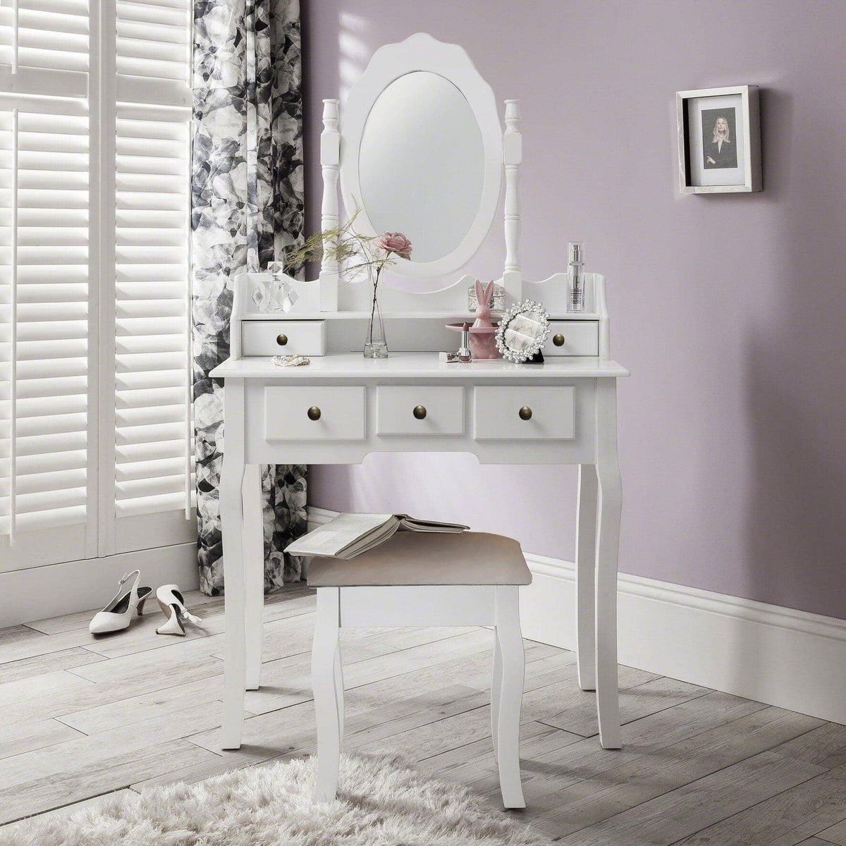 Capri White Dressing Table with Mirror & Stool