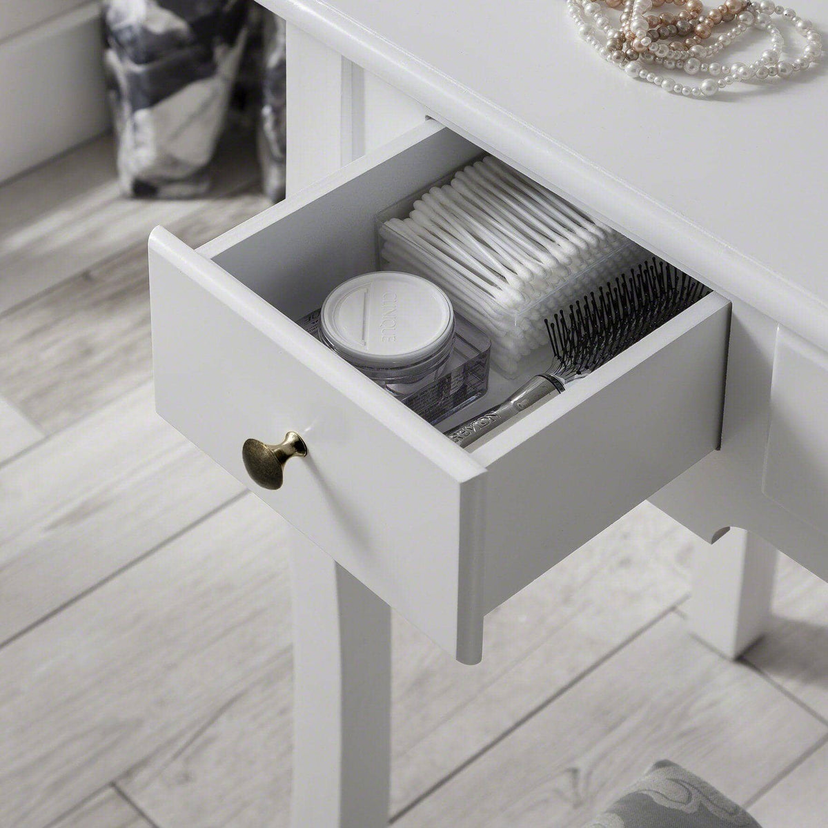 Capri White Dressing Table with Mirror & Stool