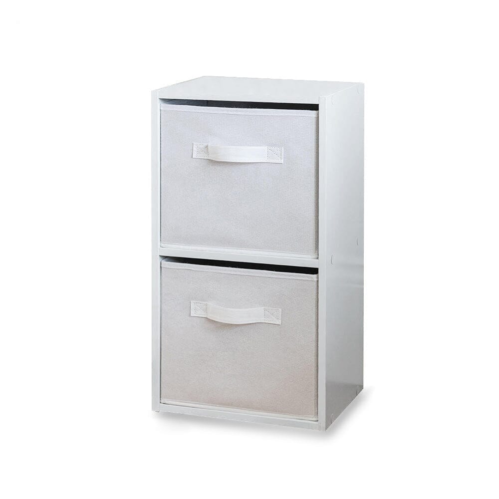Cara 2 Tier Storage Unit / Chalk White Bookcase with White Boxes