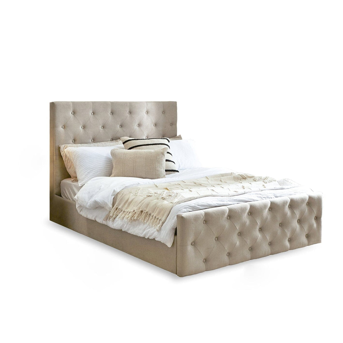 Cavill Fabric Double Bed - Soft Beige