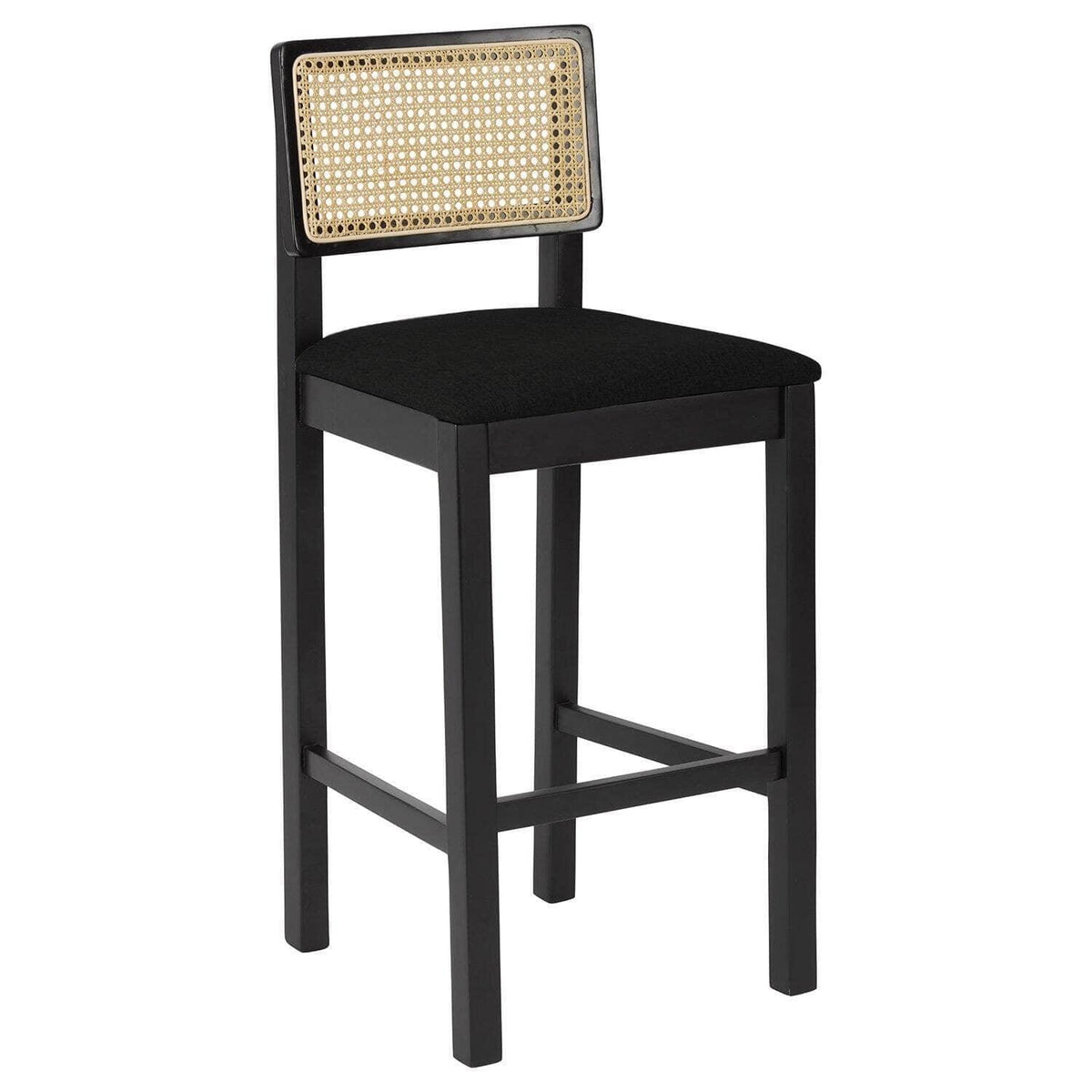 Charlie Black Cane Bar Stool - Wooden Footrest