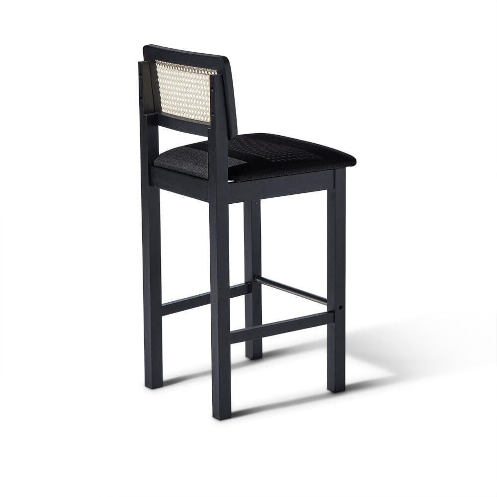 Charlie Black Cane Bar Stool - Wooden Footrest