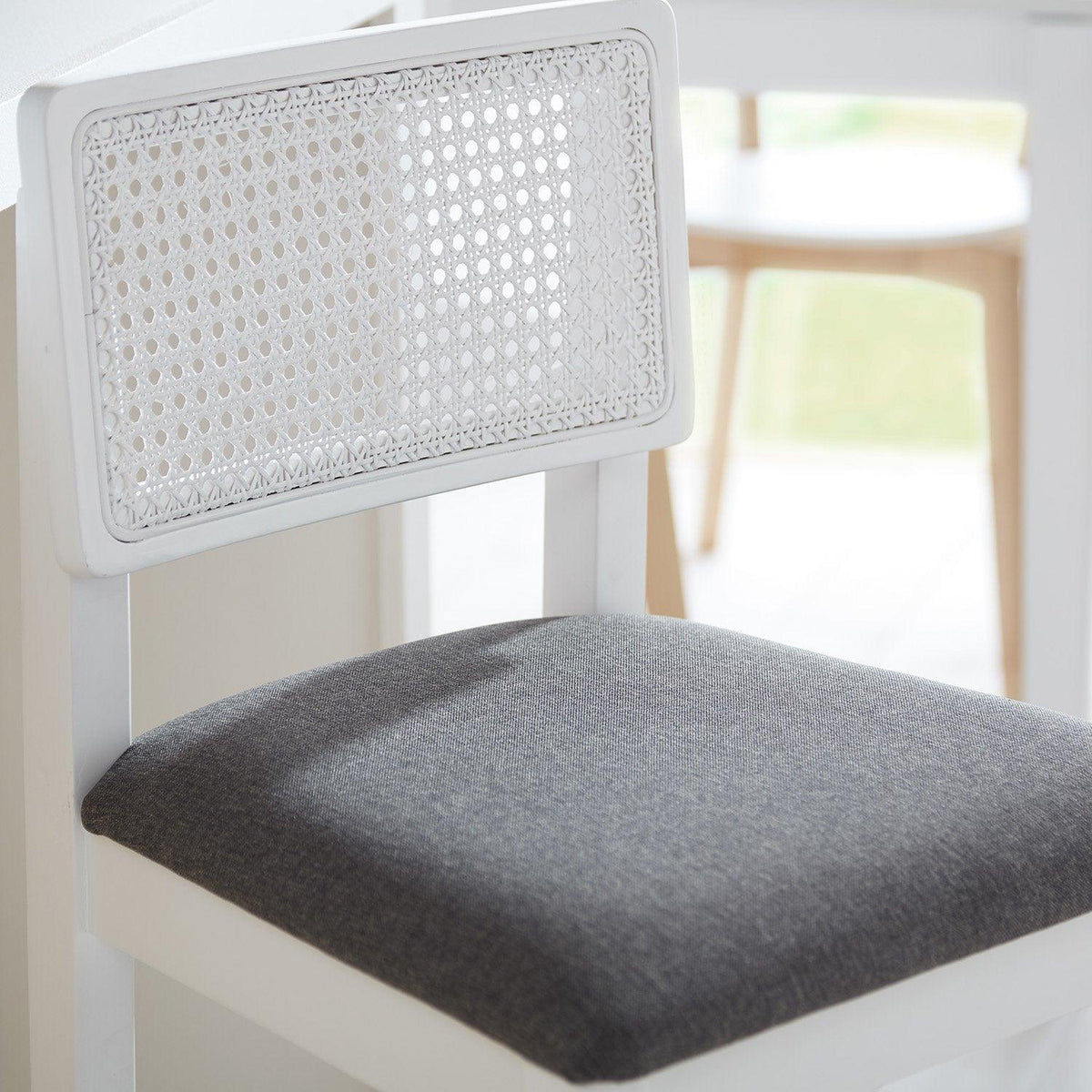 Charlie White Cane Bar Stool - White Legs