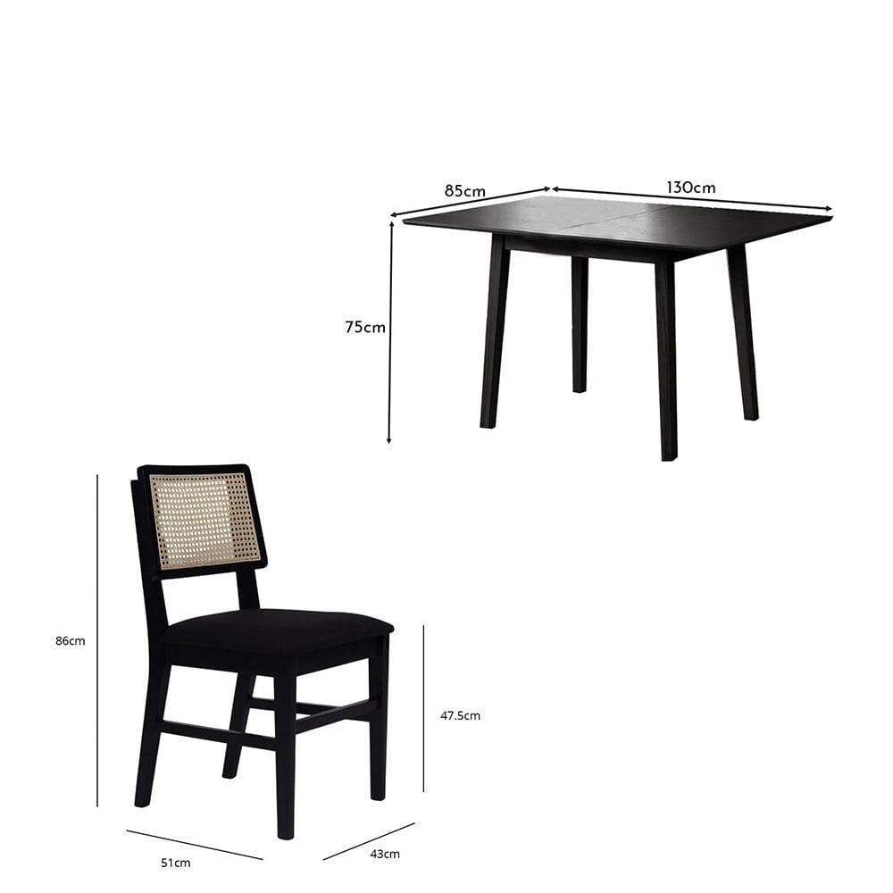 Charlie Black Oak Dining Table Set  - Extendable - 4 Seater - Charlie Dining Chairs