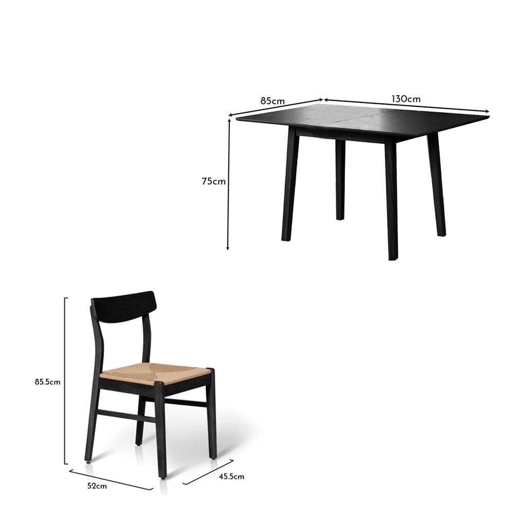 Charlie Black Oak Dining Table Set  - Extendable - 4 Seater - Faye Black Woven Dining Chairs