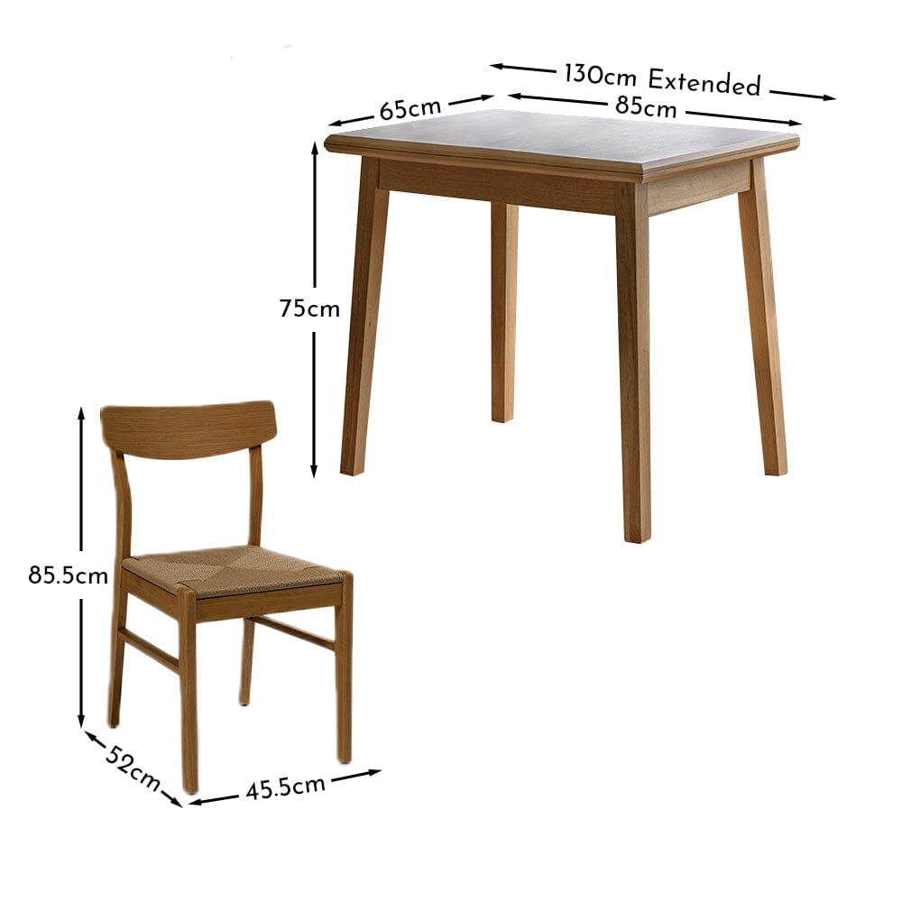 Charlie Oak Dining Table Set  - Extendable - 4 Seater - Faye Woven Oak Dining Chairs