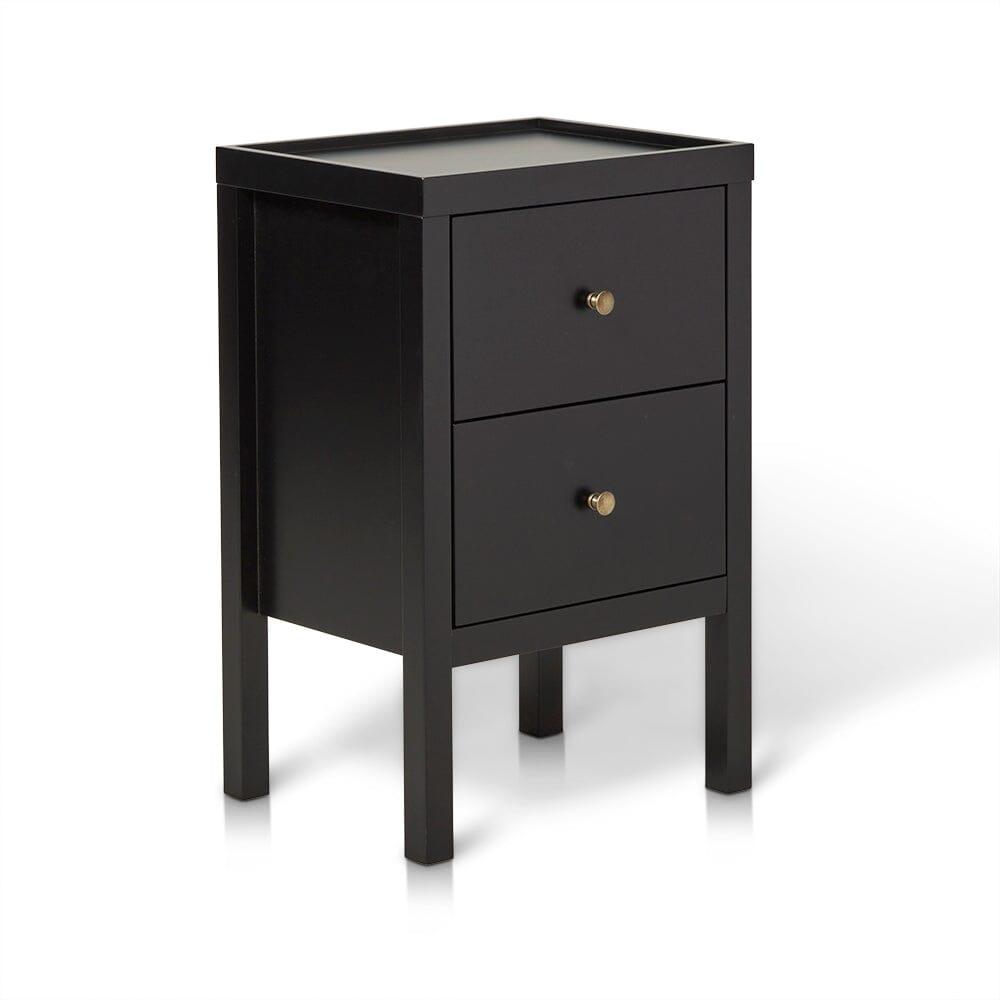 Charlie Two Drawer Bedside Table in Noir Black