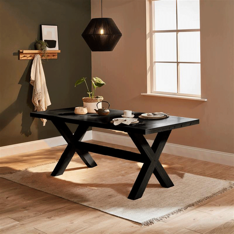 Charlotte Extendable Table 190cm with 2 150cm Dining Benches - Black Oak