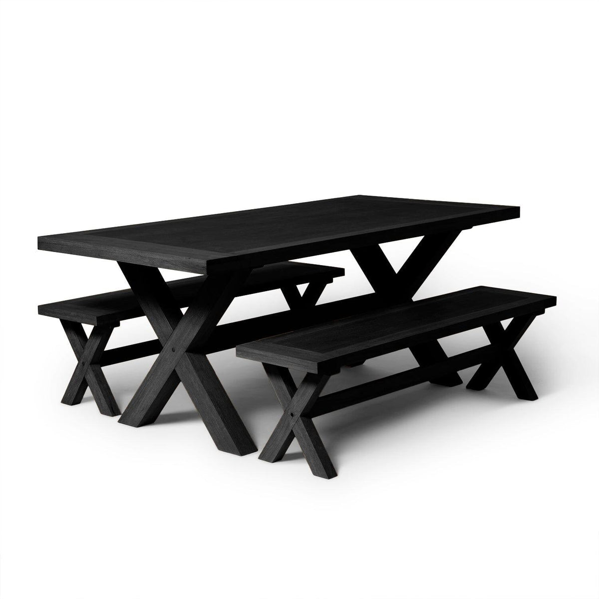 Charlotte Extendable Table 190cm with 2 150cm Dining Benches - Black Oak