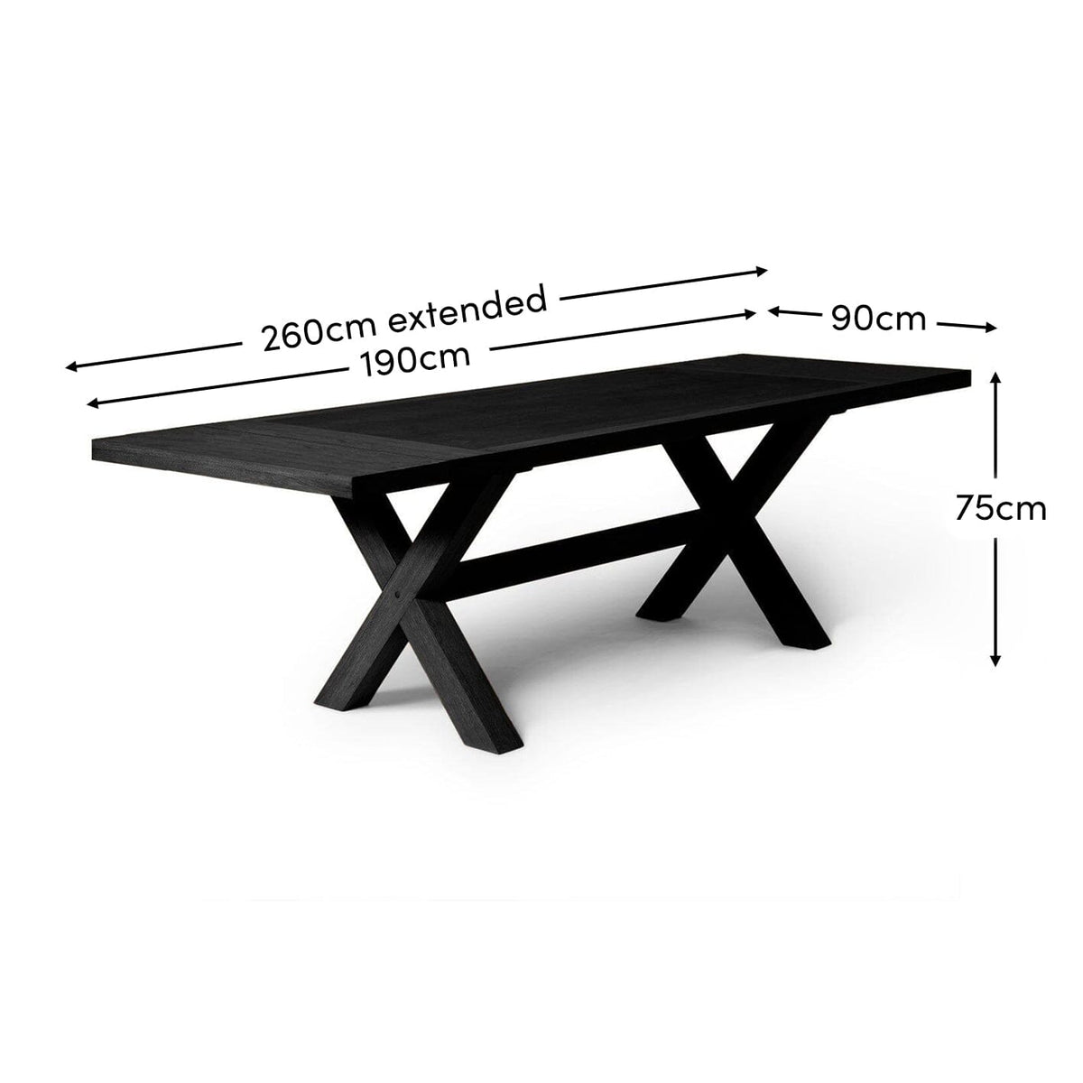 Charlotte Black Dining Table - Extendable - Cross Leg