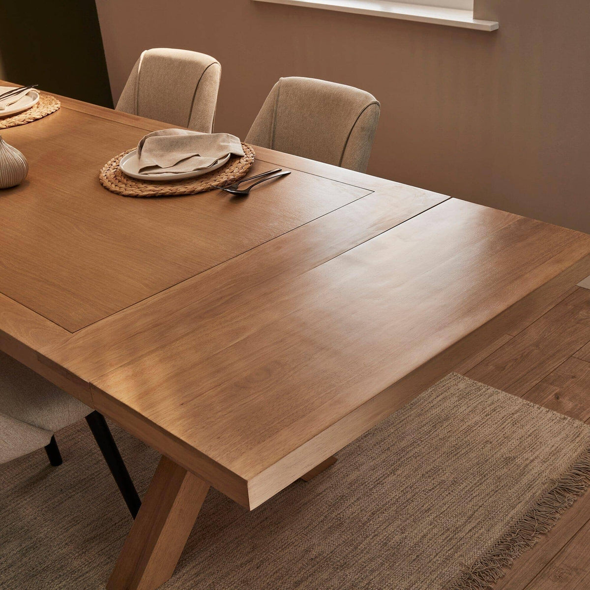 Charlotte Pale Oak Dining Table - Extendable - Cross Leg