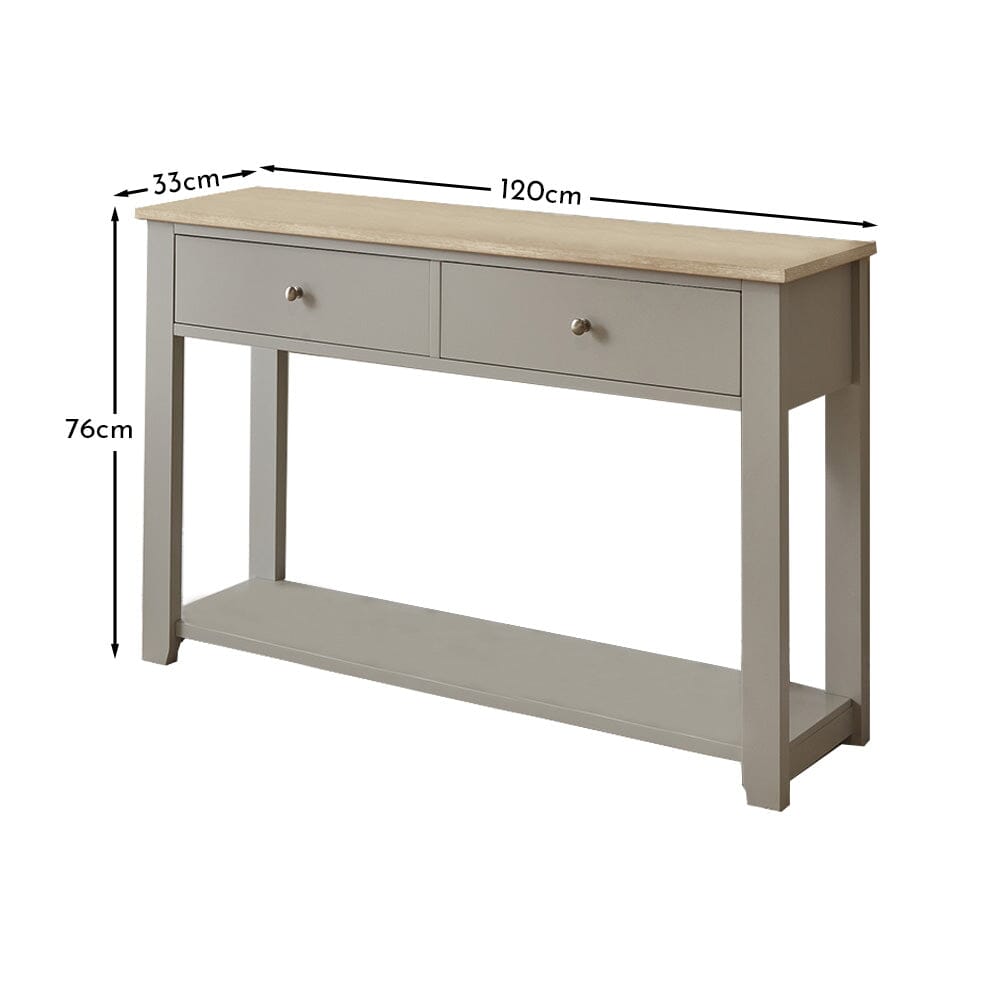 OUTLET - Chatsworth Linen Grey 2 Drawer Console Table - 120cm