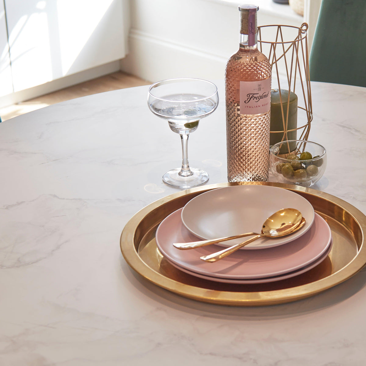 Clara Marble Effect Round Dining Table - Gold Frame