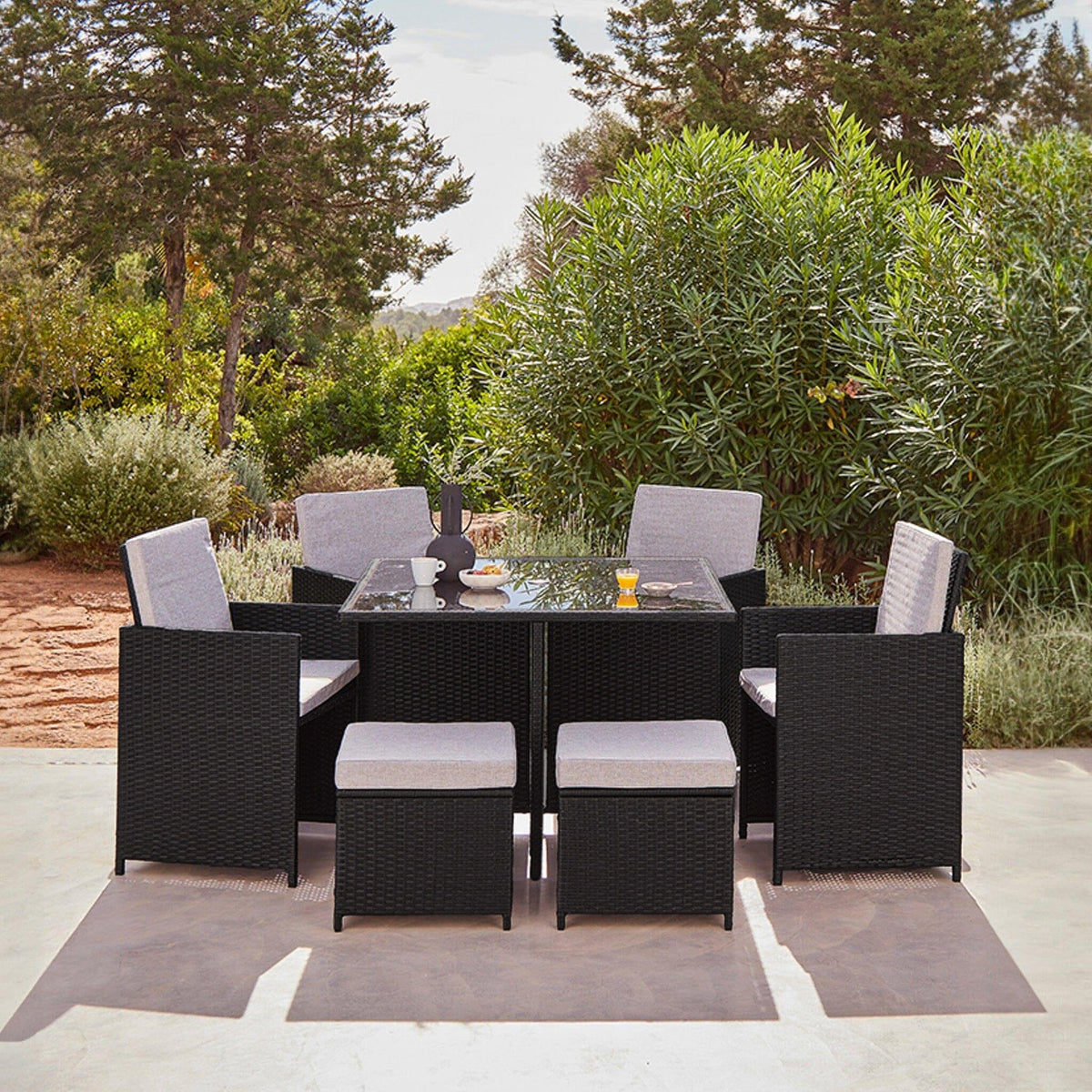 Outlet - 8 Seater Rattan Cube Outdoor Dining Set - Black Weave