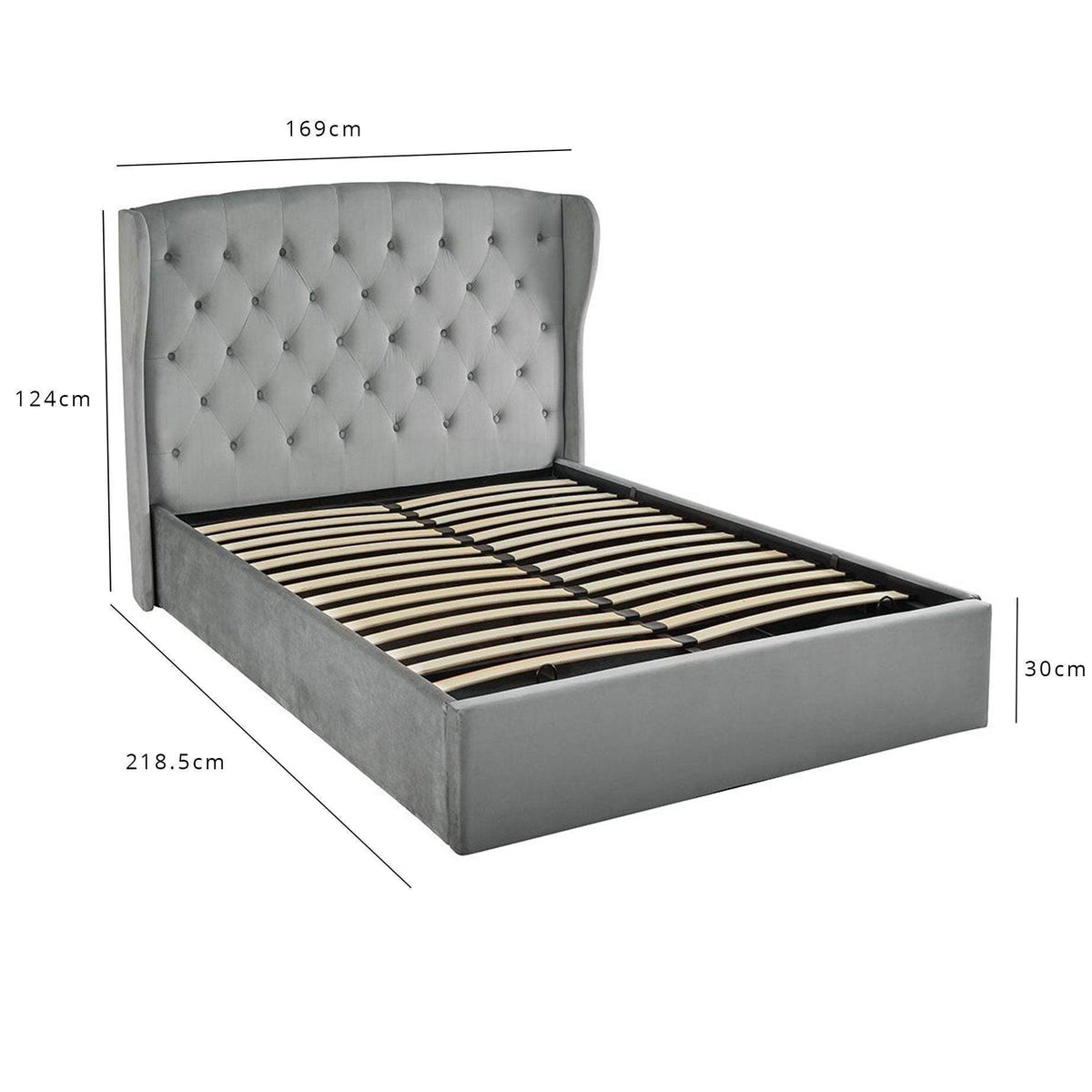Outlet - Daisy King Size Ottoman Bed - Grey Velvet