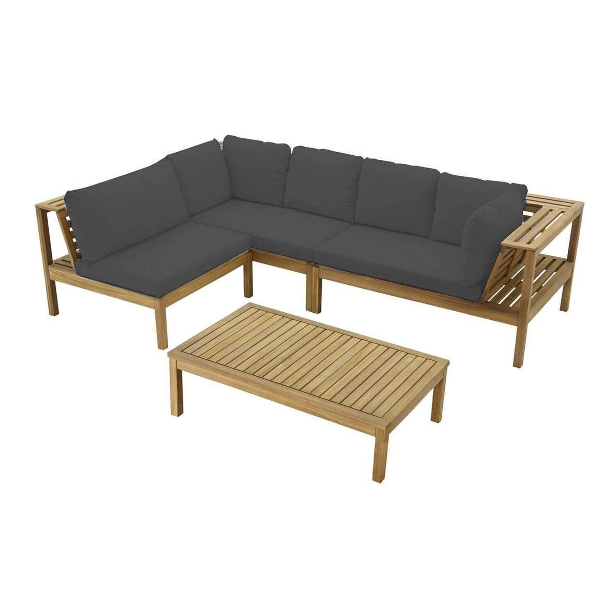 Dakota Wooden Garden Corner Sofa Set - Grey Cushions