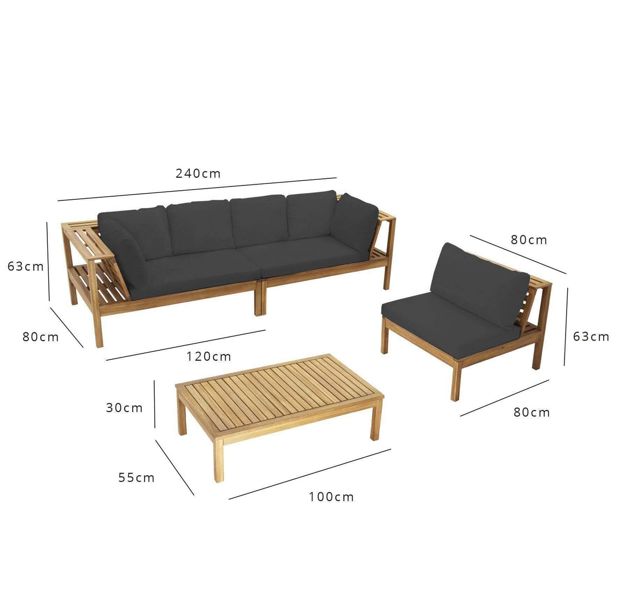 Dakota Wooden Garden Corner Sofa Set - Grey Cushions