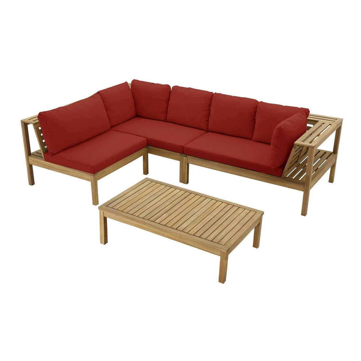 Dakota Wooden Garden Corner Sofa Set - Red Cushions