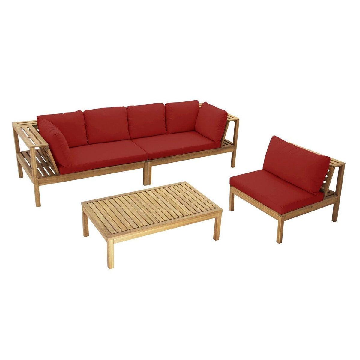 Dakota Wooden Garden Corner Sofa Set - Red Cushions